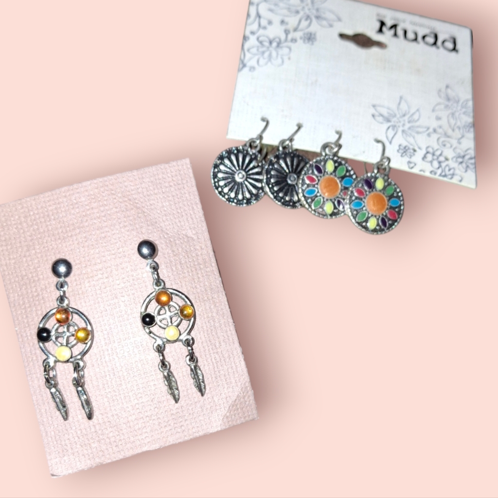 Three Southwestern Style Earrings Dream Catcher Enamel Dangle 19$